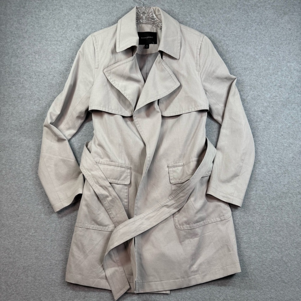 Banana Republic Factory Soft Trench Coat‎ Belt Closure Light Gray Lined Size XS
